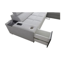 Narożnik Orbix VII z funkcją spania, regulowane zagłówki,port usb oraz pojemnik na pościel tkanina Sawana 84