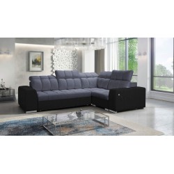 Narożnik Prisma II z funkcją spania w tkaninie Velvet | Pet friendly, Terra 96 + Ecoskóra czarna | Twoje idealne miejsce do rela