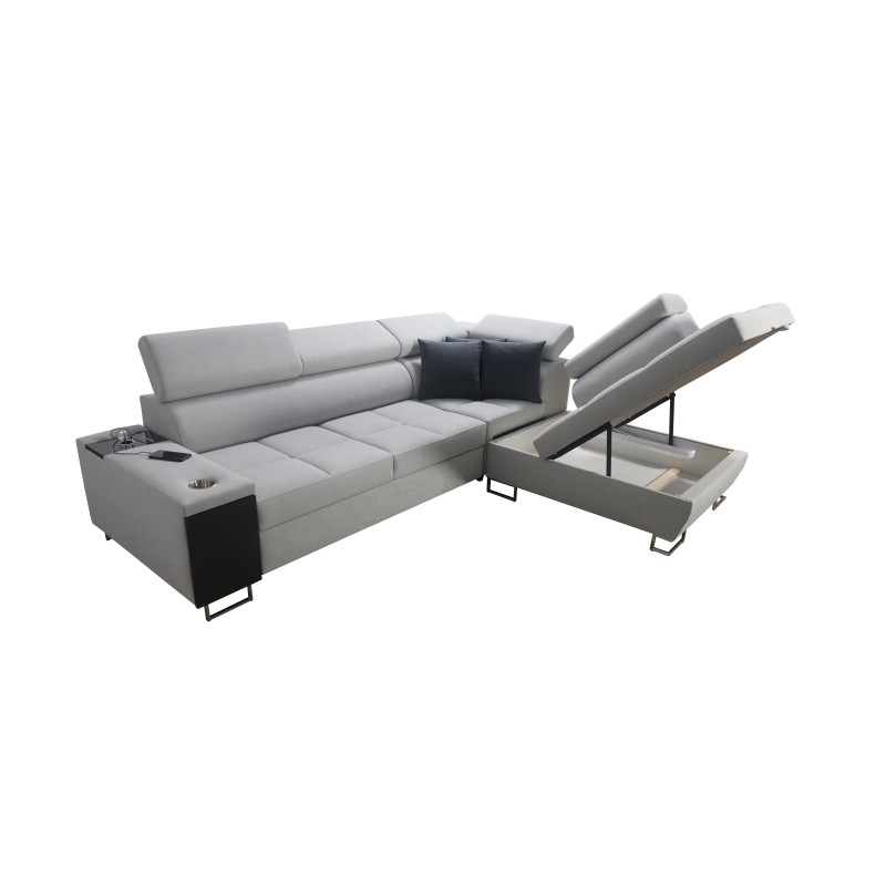 Narożnik Orbix VII z funkcją spania, regulowane zagłówki,port usb oraz pojemnik na pościel tkanina Sawana 96