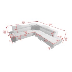 Narożnik Orbix IX z funkcją spania, regulowane zagłówki,port usb oraz pojemnik na pościel tkanina Sawana 72