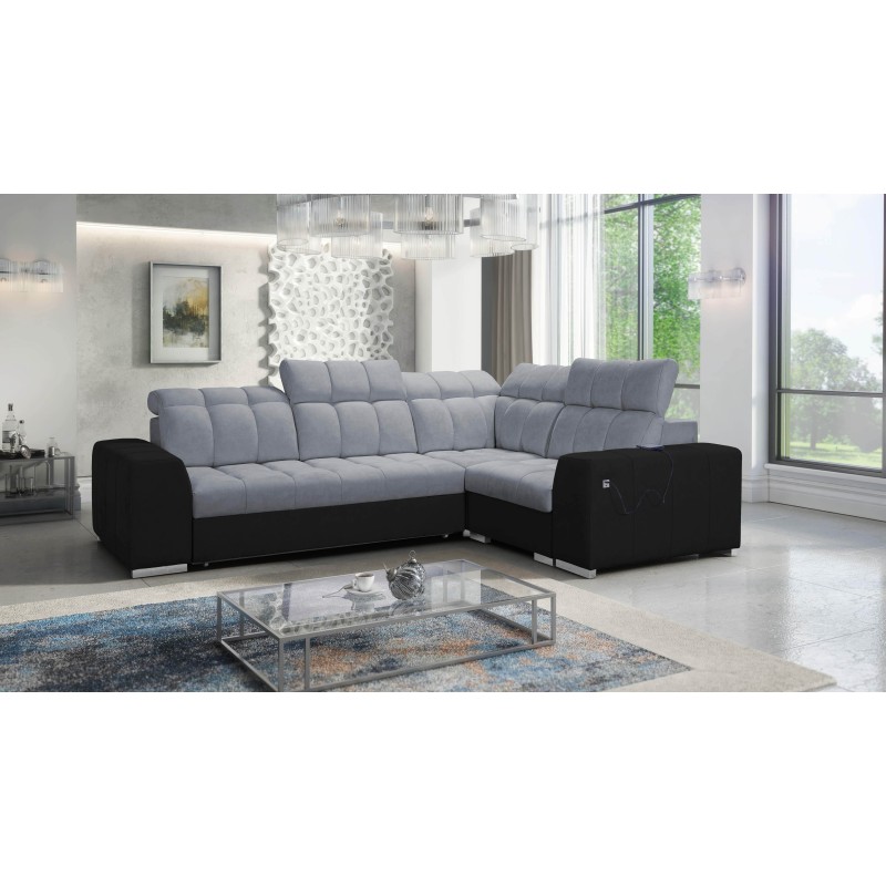 Prisma II Corner Sofa with Sleeping Function in Velvet Fabric | Pet Friendly, Terra 92 + Black Eco-leather | Your Perfect Place Prisma II Corner Sofa with Sleeping Function in Velvet Fabric | Pet Friendly, Terra 92 + Black Eco-leather | Your Perfect Place