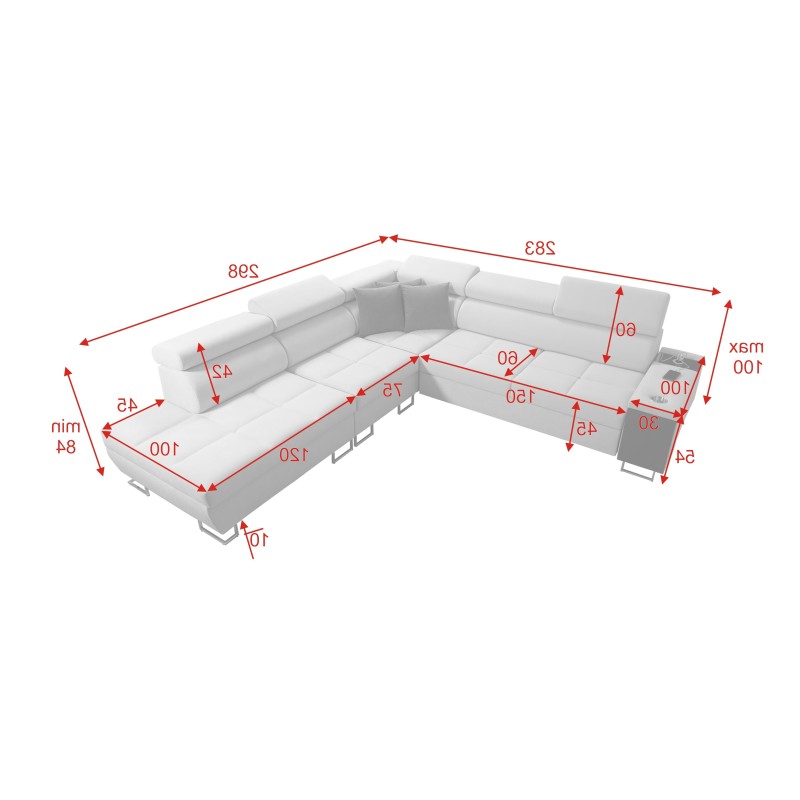 Narożnik Orbix IX z funkcją spania, regulowane zagłówki,port usb oraz pojemnik na pościel tkanina Ultario Velvet 2961