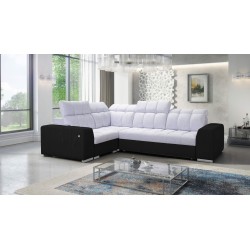 Narożnik Prisma II z funkcją spania w tkaninie Velvet | Pet friendly, Terra 80 + Ecoskóra czarna | Twoje idealne miejsce do rela
