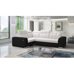 Narożnik Prisma II z funkcją spania w tkaninie Velvet | Pet friendly, Terra 06 + Ecoskóra czarna | Twoje idealne miejsce do rela