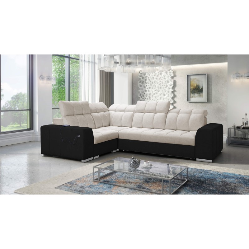 Prisma II corner sofa with sleeping function in Velvet fabric | Pet friendly, Terra 13 + Black ecoskin | Your ideal place to rel Prisma II corner sofa with sleeping function in Velvet fabric | Pet friendly, Terra 13 + Black ecoskin | Your ideal place to rel
