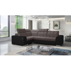 Narożnik Prisma II z funkcją spania w tkaninie Velvet | Pet friendly, Terra 26 + Ecoskóra czarna | Twoje idealne miejsce do rela