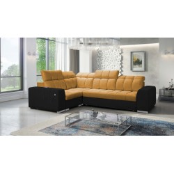 Narożnik Prisma II z funkcją spania w tkaninie Velvet | Pet friendly, Terra 48 + Ecoskóra czarna | Twoje idealne miejsce do rela