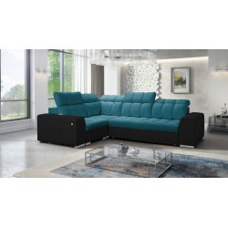 Narożnik Prisma II z funkcją spania w tkaninie Velvet | Pet friendly, Terra 75 + Ecoskóra czarna | Twoje idealne miejsce do rela