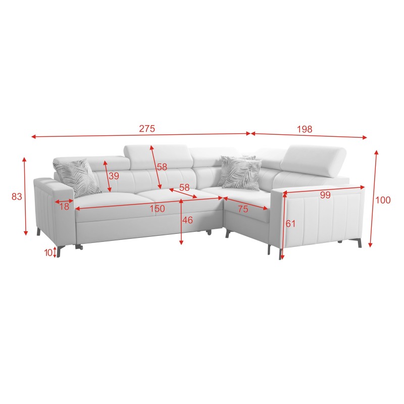 Narożnik Arco II z funkcją spania, regulowane zagłówki tkanina Mono 236 + Ecoskóra
