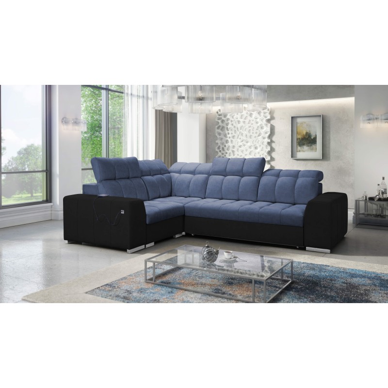 Prisma II Corner Sofa with Sleeping Function in Velvet Fabric | Pet-friendly, Terra 76 + Black Eco-leather | Your Perfect Place Prisma II Corner Sofa with Sleeping Function in Velvet Fabric | Pet-friendly, Terra 76 + Black Eco-leather | Your Perfect Place