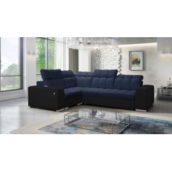 Narożnik Prisma II z funkcją spania w tkaninie Velvet | Pet friendly, Terra 79 + Ecoskóra czarna | Twoje idealne miejsce do rela
