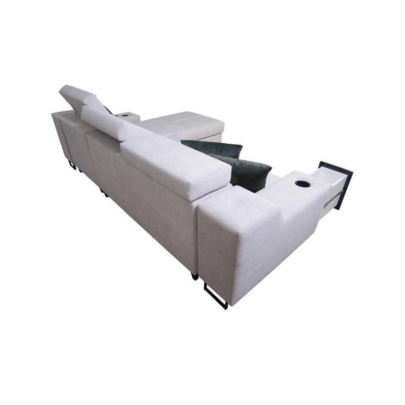 Narożnik Avanti I mini z funkcją spania oraz lampką z portem usb tkanina Whisper 3 + Ecoskóra czarna