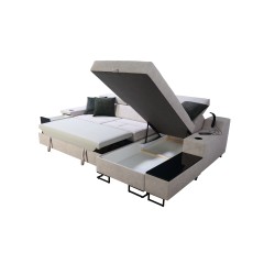 Narożnik Avanti I mini z funkcją spania oraz lampką z portem usb tkanina Whisper 5 + Ecoskóra czarna