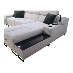 Narożnik Avanti I mini z funkcją spania oraz lampką z portem usb tkanina Whisper 9 + Ecoskóra czarna