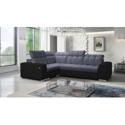 Narożnik Prisma II z funkcją spania w tkaninie Velvet | Pet friendly, Terra 96 + Ecoskóra czarna | Twoje idealne miejsce do rela