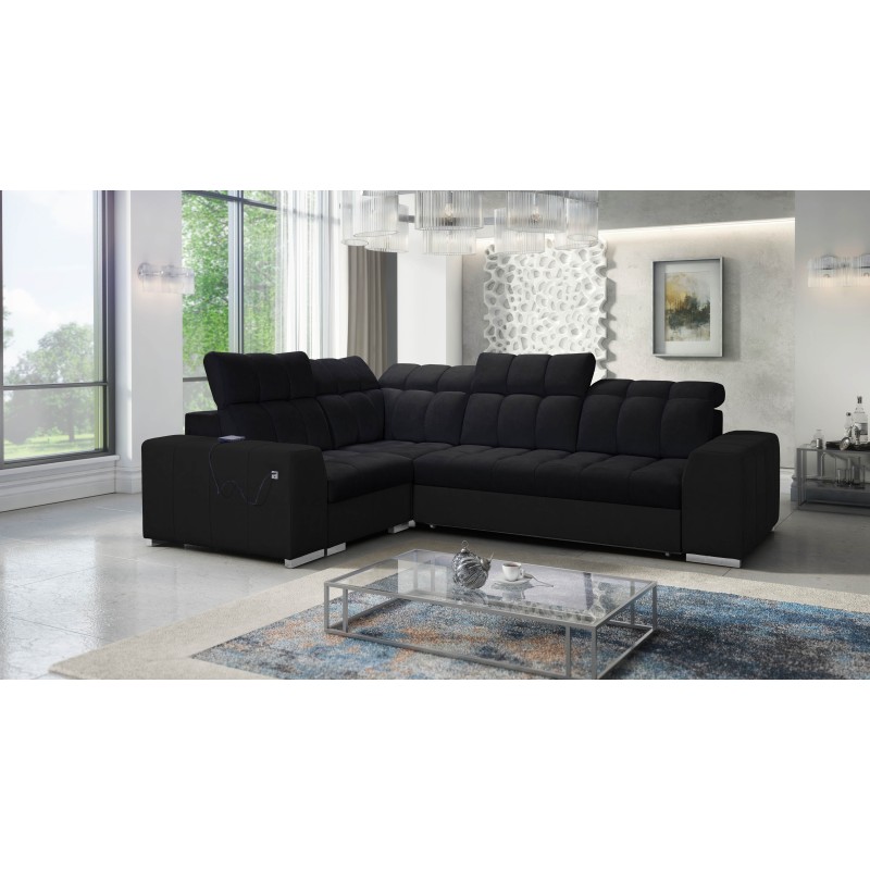 Prisma II corner sofa with sleeping function in Velvet fabric | Pet friendly, Terra 99 + Black Eco-leather | Your perfect place Prisma II corner sofa with sleeping function in Velvet fabric | Pet friendly, Terra 99 + Black Eco-leather | Your perfect place