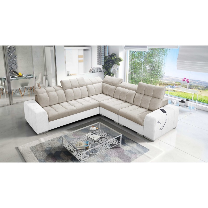 Prisma III corner sofa with sleeping function and USB port – comfort and style in one piece of furniture Prisma III corner sofa with sleeping function and USB port – comfort and style in one piece of furniture