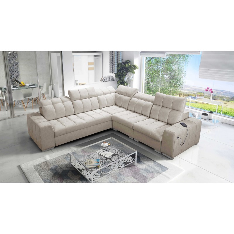 Prisma III corner sofa with sleeping function and USB port – comfort and style in one piece of furniture Prisma III corner sofa with sleeping function and USB port – comfort and style in one piece of furniture
