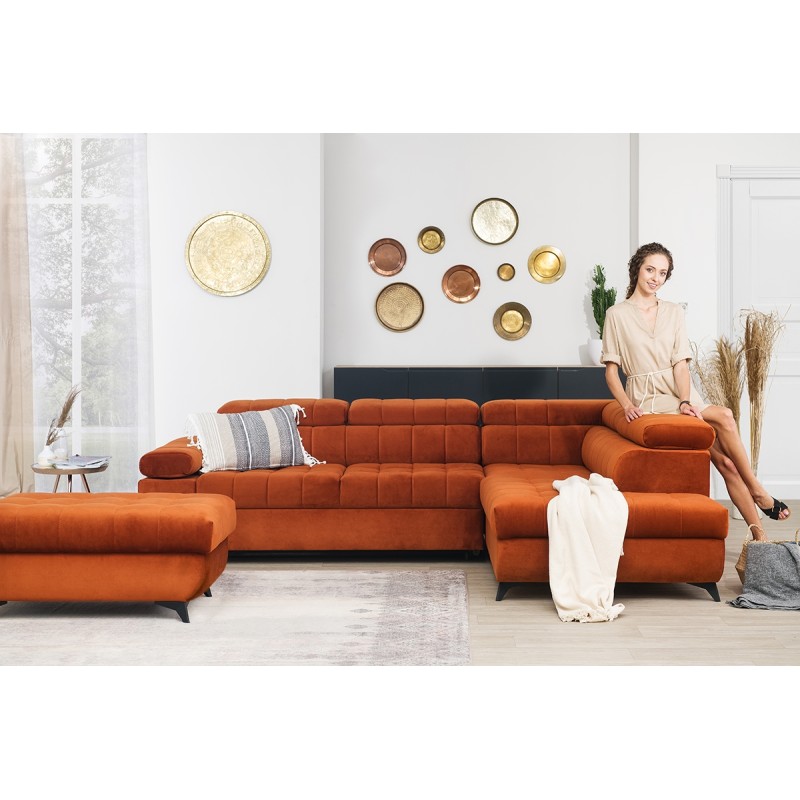 Tapicerowana pufa Dragonis na metalowych nogach