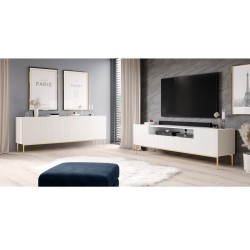 Komoda Nicole 200 cm na metalowych nogach - biały mat / złote nóżki Komoda Nicole 200 cm na metalowych nogach - biały mat / złote nóżki