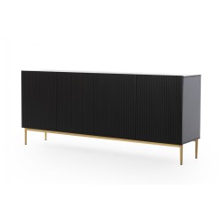 Komoda Nicole 200 cm - czarny mat z złotymi nóżkami