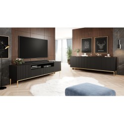 Komoda Nicole 200 cm - czarny mat / złote nóżki Komoda Nicole 200 cm - czarny mat / złote nóżki