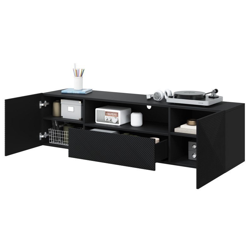 Szafka RTV Asha 167 cm - czarny mat, nowoczesny design Szafka RTV Asha 167 cm - czarny mat, nowoczesny design