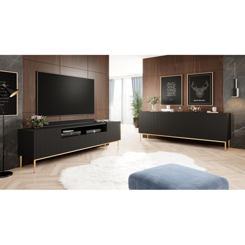 Komoda Nicole 200 cm - czarny mat / złote nóżki Komoda Nicole 200 cm - czarny mat / złote nóżki
