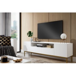 Szafka RTV Nicole 200 cm - biały mat, złote nóżki Szafka RTV Nicole 200 cm - biały mat, złote nóżki