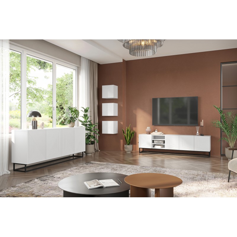 Komoda Asha 200 cm z metalowym stelażem - biały mat Komoda Asha 200 cm z metalowym stelażem - biały mat