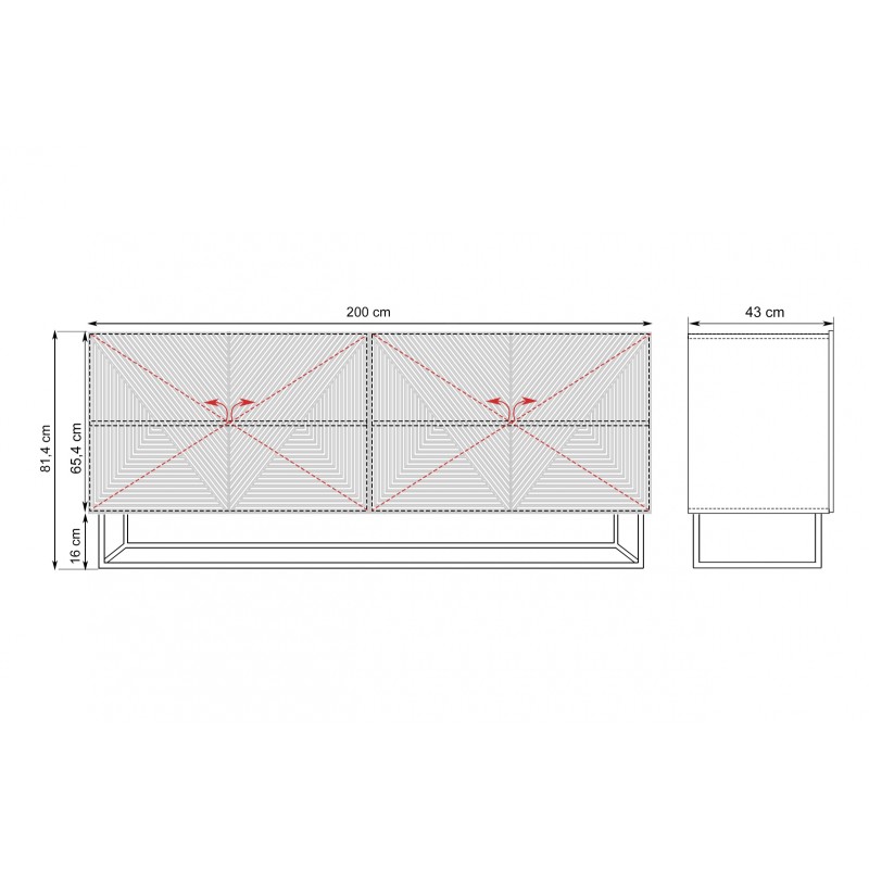 Komoda Asha 200 cm z metalowym stelażem - biały mat Komoda Asha 200 cm z metalowym stelażem - biały mat