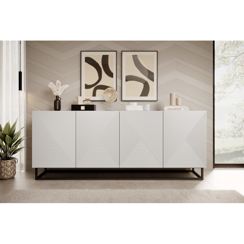 Komoda Asha 200 cm z metalowym stelażem - biały mat Komoda Asha 200 cm z metalowym stelażem - biały mat