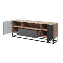 Szafka RTV Asha 167 cm z szufladą i metalowym stelażem - artisan / rivier stone mat Szafka RTV Asha 167 cm z szufladą i metalowym stelażem - artisan / rivier stone mat