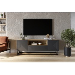 Szafka RTV Asha 167 cm z szufladą i metalowym stelażem - artisan / rivier stone mat Szafka RTV Asha 167 cm z szufladą i metalowym stelażem - artisan / rivier stone mat