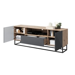 Szafka RTV Asha 167 cm z szufladą i metalowym stelażem - artisan / rivier stone mat Szafka RTV Asha 167 cm z szufladą i metalowym stelażem - artisan / rivier stone mat