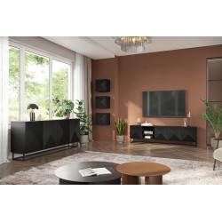 Szafka RTV Asha 200 cm - czarny mat, nowoczesny design Szafka RTV Asha 200 cm - czarny mat, nowoczesny design