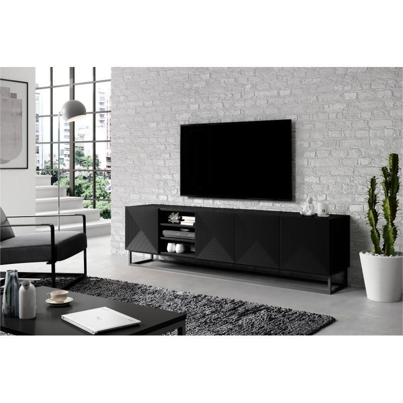 Szafka RTV Asha 200 cm - czarny mat, nowoczesny design Szafka RTV Asha 200 cm - czarny mat, nowoczesny design