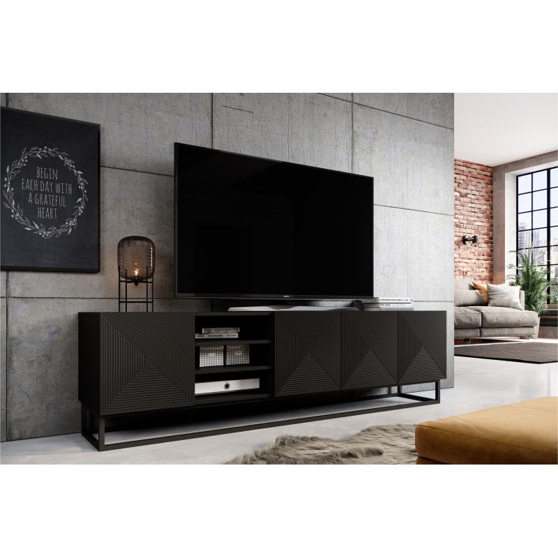 Szafka RTV Asha 200 cm - czarny mat, nowoczesny design Szafka RTV Asha 200 cm - czarny mat, nowoczesny design