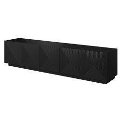 Szafka RTV Asha 200 cm - czarny mat, ryflowany front
