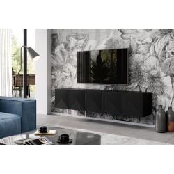 Szafka RTV Asha 200 cm - czarny mat, ryflowany front