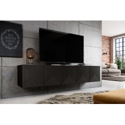 Szafka RTV Asha 200 cm - czarny mat, ryflowany front