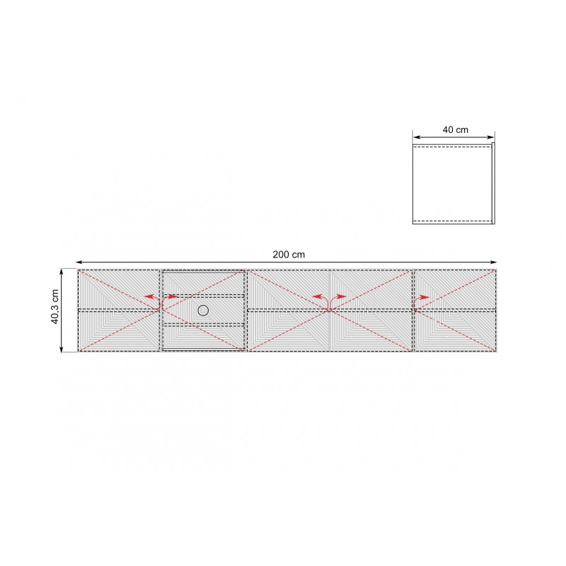 Szafka RTV Asha 200 cm - czarny mat, ryflowany front