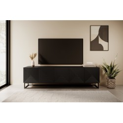 Szafka RTV Asha 200 cm - nowoczesny design w czarnym macie Szafka RTV Asha 200 cm - nowoczesny design w czarnym macie