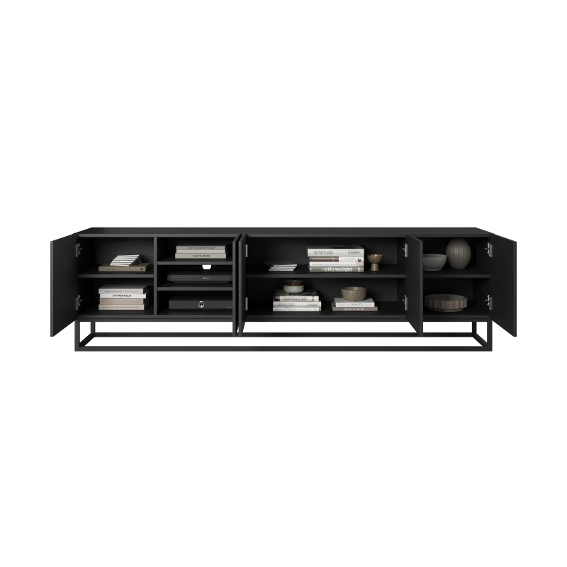 Szafka RTV Asha 200 cm - nowoczesny design w czarnym macie Szafka RTV Asha 200 cm - nowoczesny design w czarnym macie