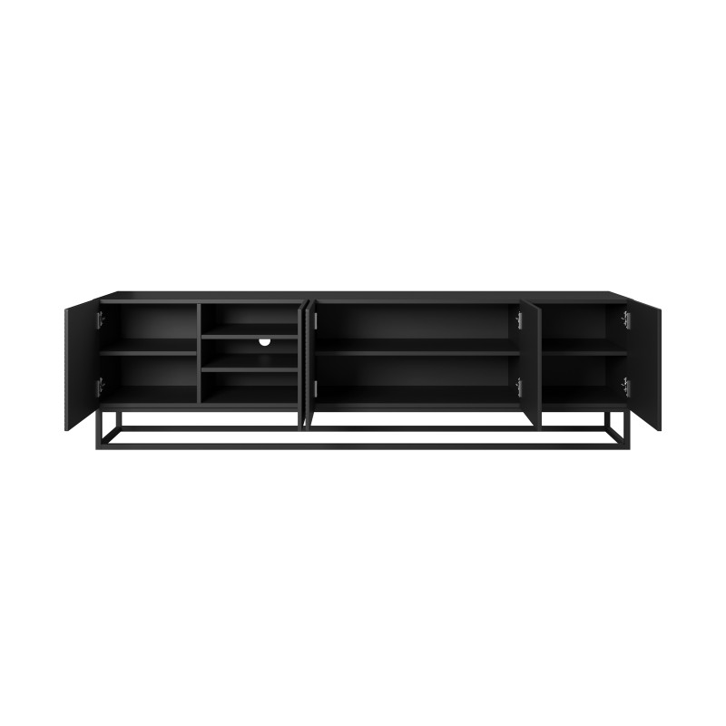 Szafka RTV Asha 200 cm - nowoczesny design w czarnym macie Szafka RTV Asha 200 cm - nowoczesny design w czarnym macie