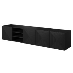 Szafka RTV Asha 200 cm - czarny mat, ryflowany front
