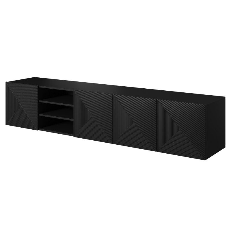 Szafka RTV Asha 200 cm - czarny mat, ryflowany front