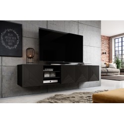 Szafka RTV Asha 200 cm - czarny mat, ryflowany front