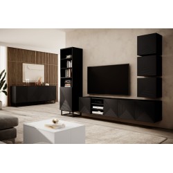 Szafka RTV Asha 200 cm - czarny mat, ryflowany front