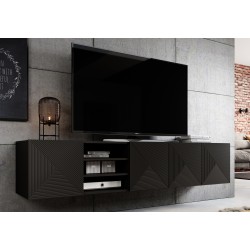 Szafka RTV Asha 200 cm - czarny mat, ryflowany front